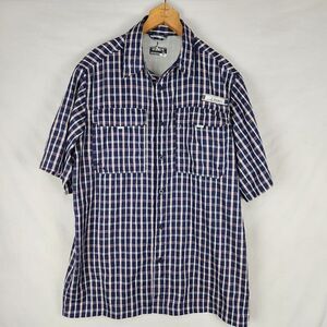 Habit Mens Vented Button Up Short Sleeve Shirt Sz M Blue Plaid 40+ Solar Factor